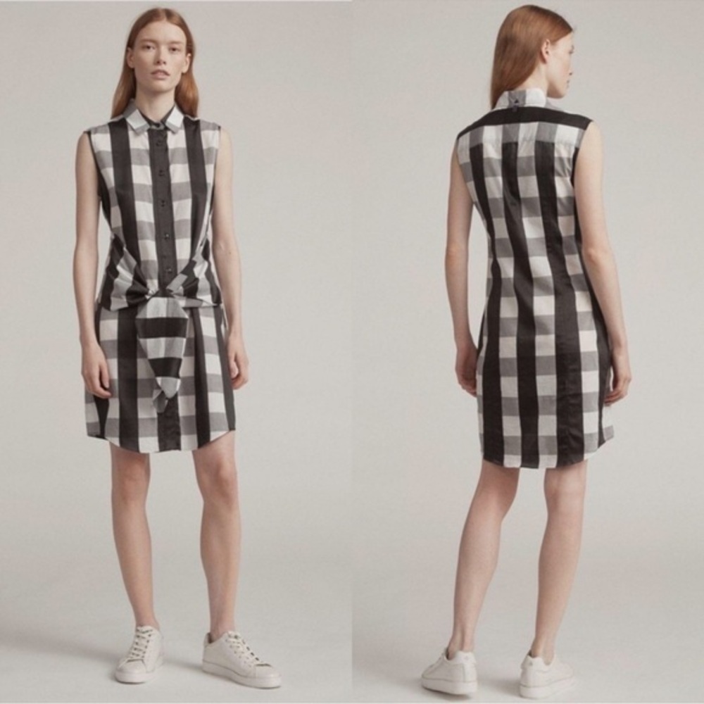 Rag & Bone Plaid Tank Sleeveless Mini Tie Front Shirt Dress XS Button Front